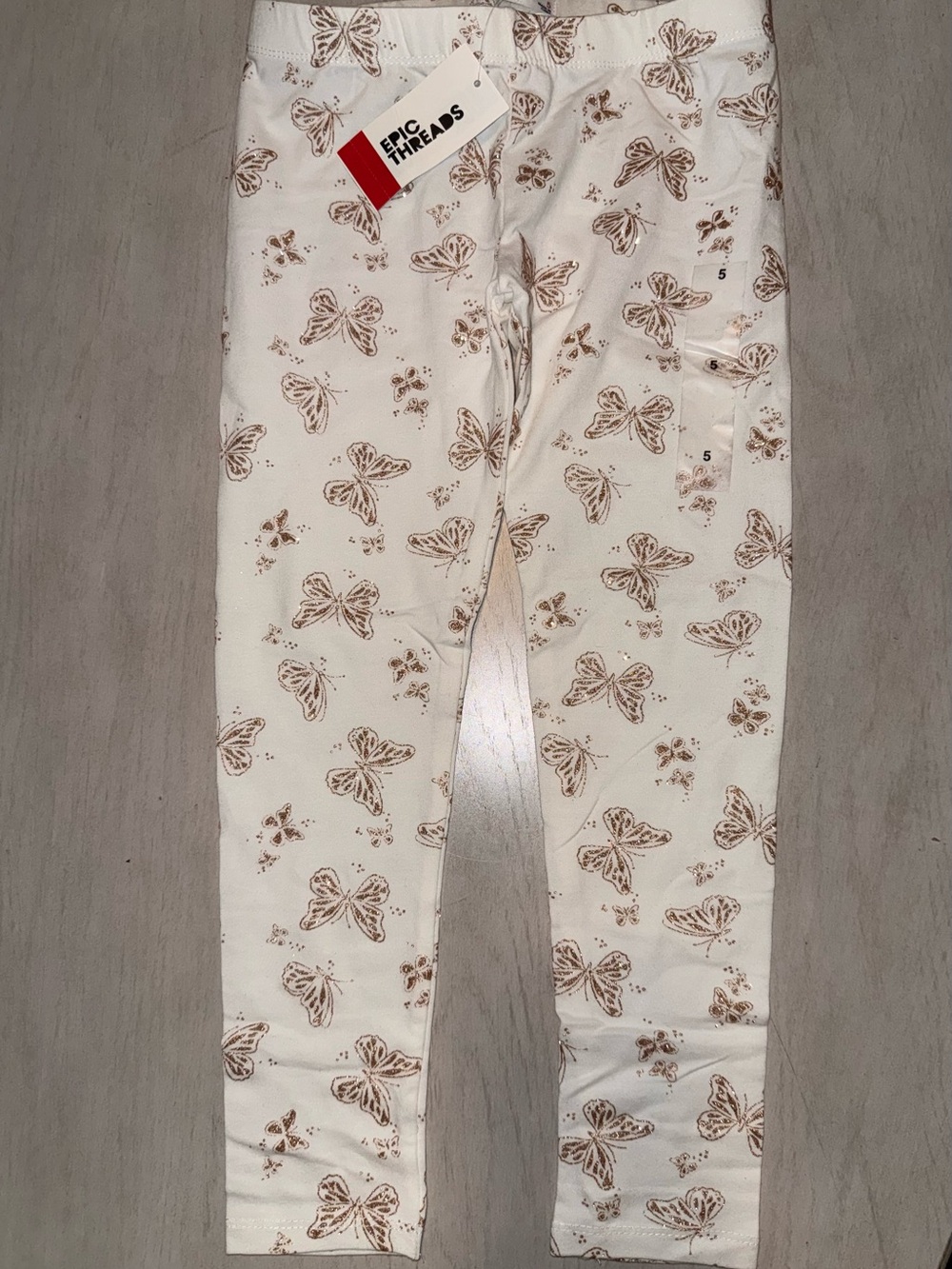 Kids-Epic Threads Cream Leggings with Gold Butterfly Print